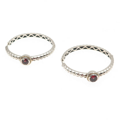 Effy BH 925 Sterling Silver 18K Gold Real Red Garnet Braided Hoop Earrings
