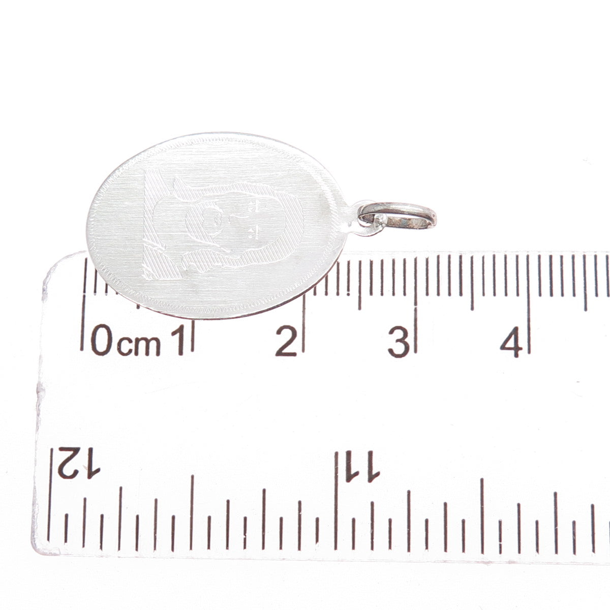 925 Sterling Silver Vintage Engraved Jesus Oval Tag Charm Pendant