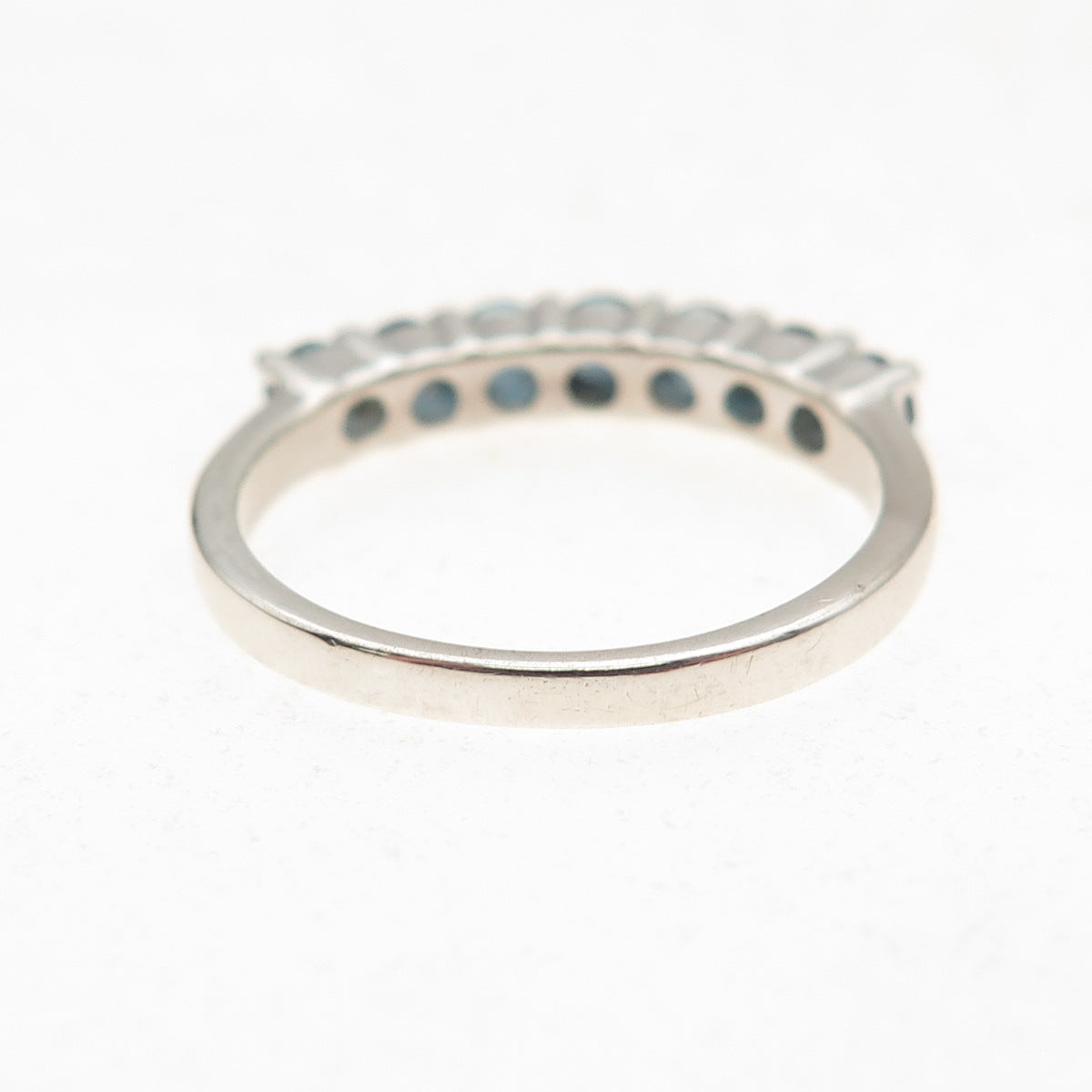 925 Sterling Silver Vintage Real Round-Cut London Blue Topaz Ring Size 7