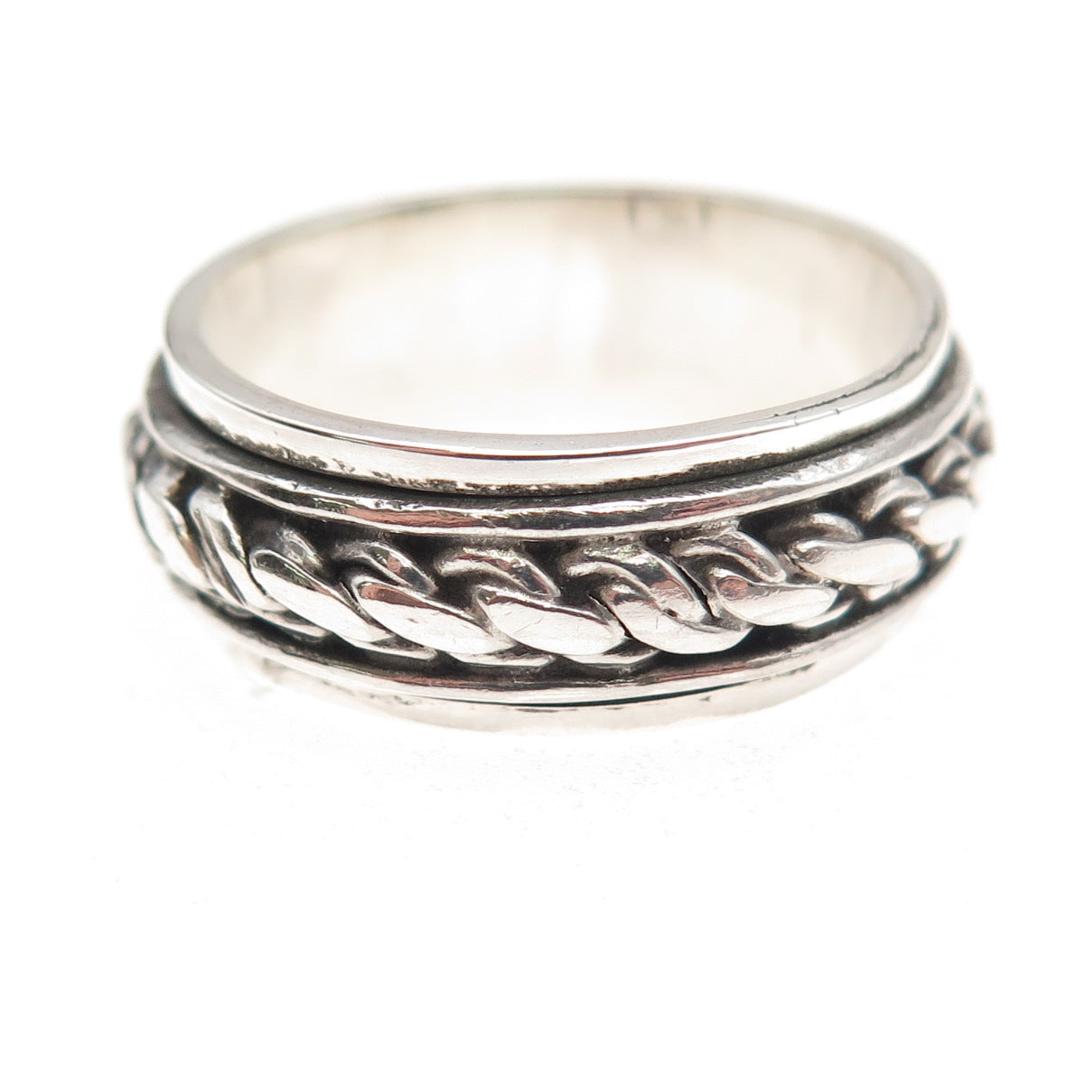 Geo Art 925 Sterling Silver Vintage Oxidized Chain Rotating Band Ring Size 10.25