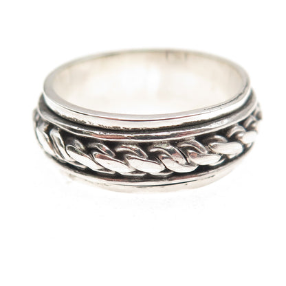 Geo Art 925 Sterling Silver Vintage Oxidized Chain Rotating Band Ring Size 10.25