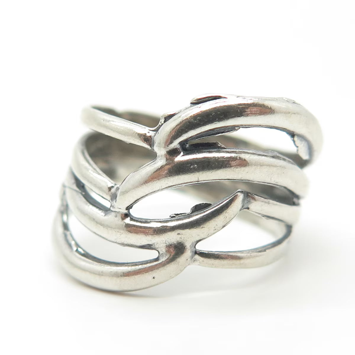 925 Sterling Silver Vintage Modernist 4-Row Ring Size 8.5