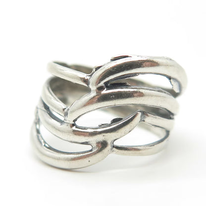 925 Sterling Silver Vintage Modernist 4-Row Ring Size 8.5