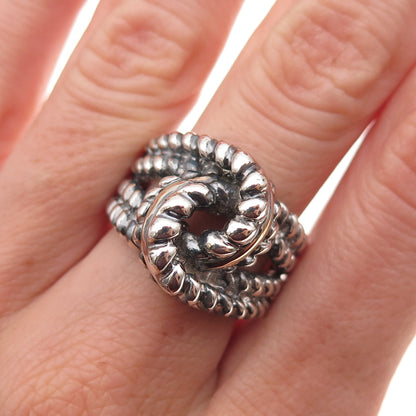 925 Sterling Silver 14K Gold Vintage Interlocked Knot Oxidized Ring Size 7.5