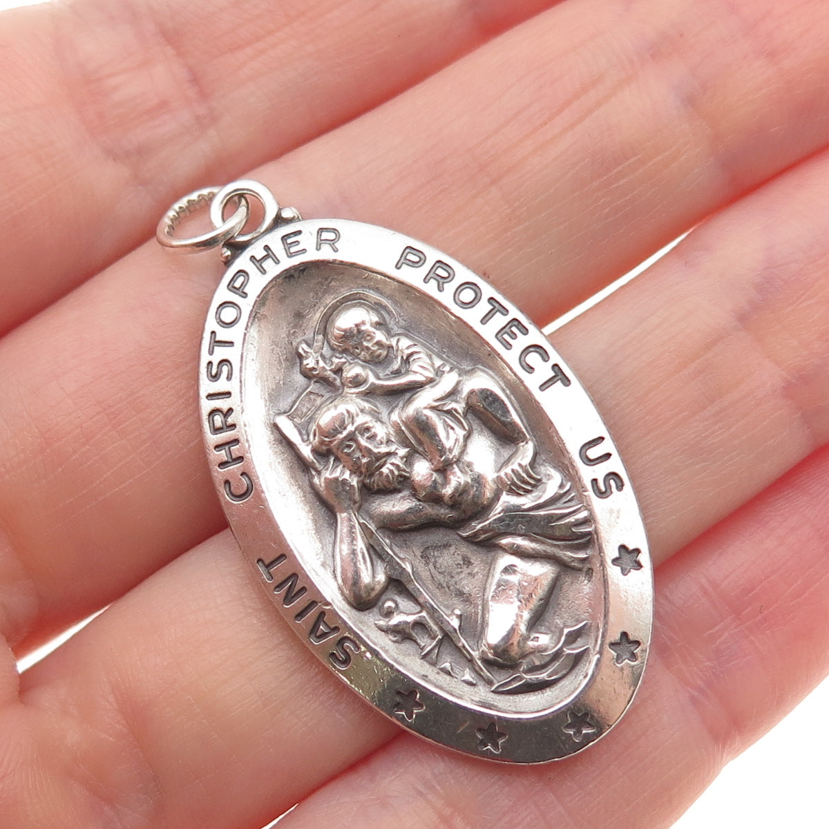 925 Sterling Silver Vintage St. Christopher Religious Medal Charm Pendant
