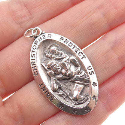 925 Sterling Silver Vintage St. Christopher Religious Medal Charm Pendant