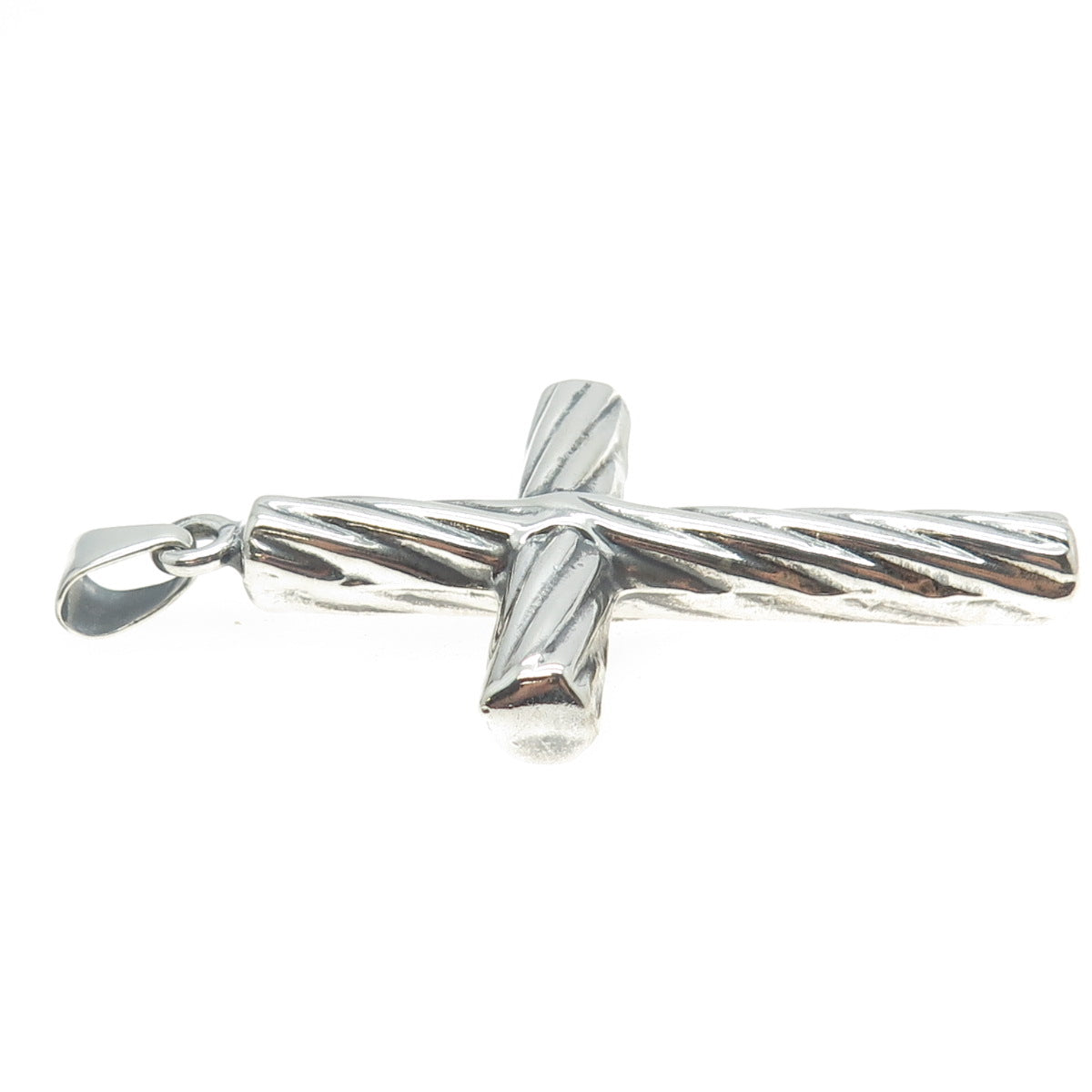 925 Sterling Silver Vintage Italy Ribbed Cross 3D Pendant