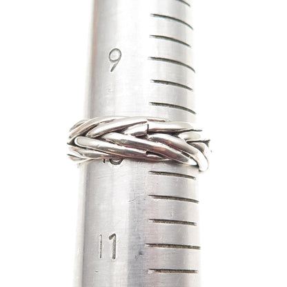 925 Sterling Silver Vintage CII Mexico Wheat Braided Oxidized Band Ring Size 10