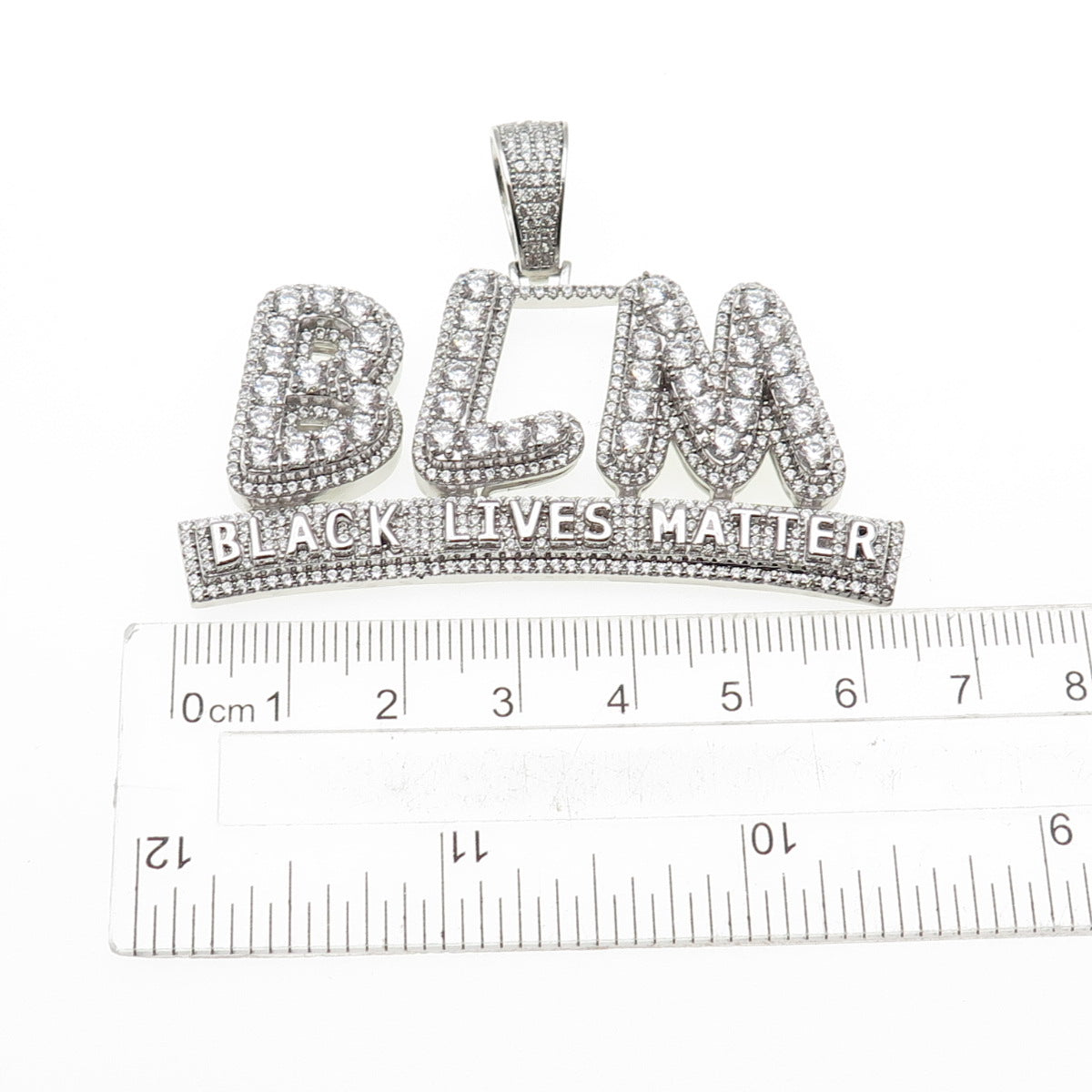 925 Sterling Silver Round-Cut C Z Black Lives Matter Pendant