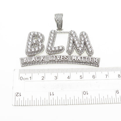 925 Sterling Silver Round-Cut C Z Black Lives Matter Pendant