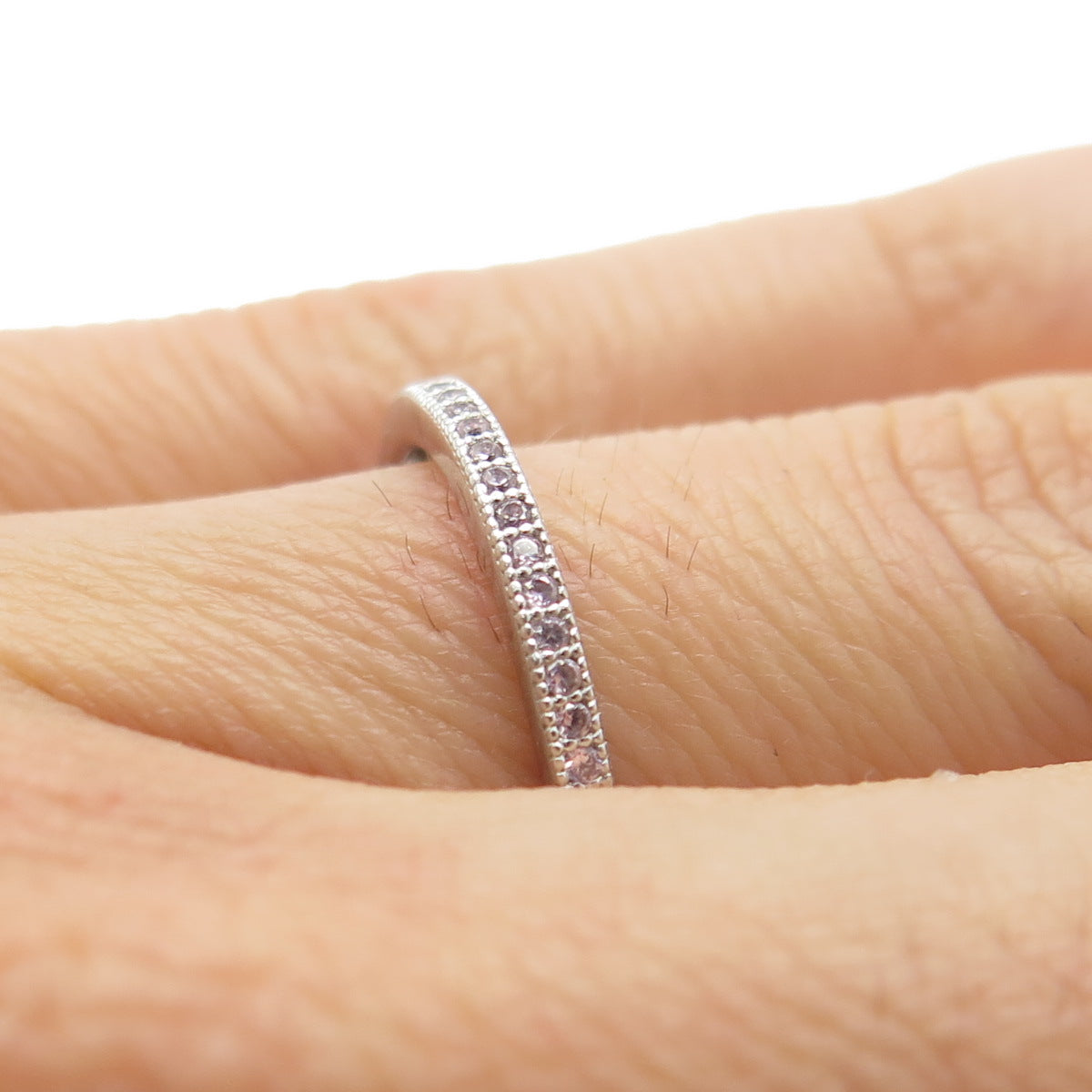 COLIBRI 925 Sterling Silver Round-Cut C Z Half Eternity Band Ring Size 6.25