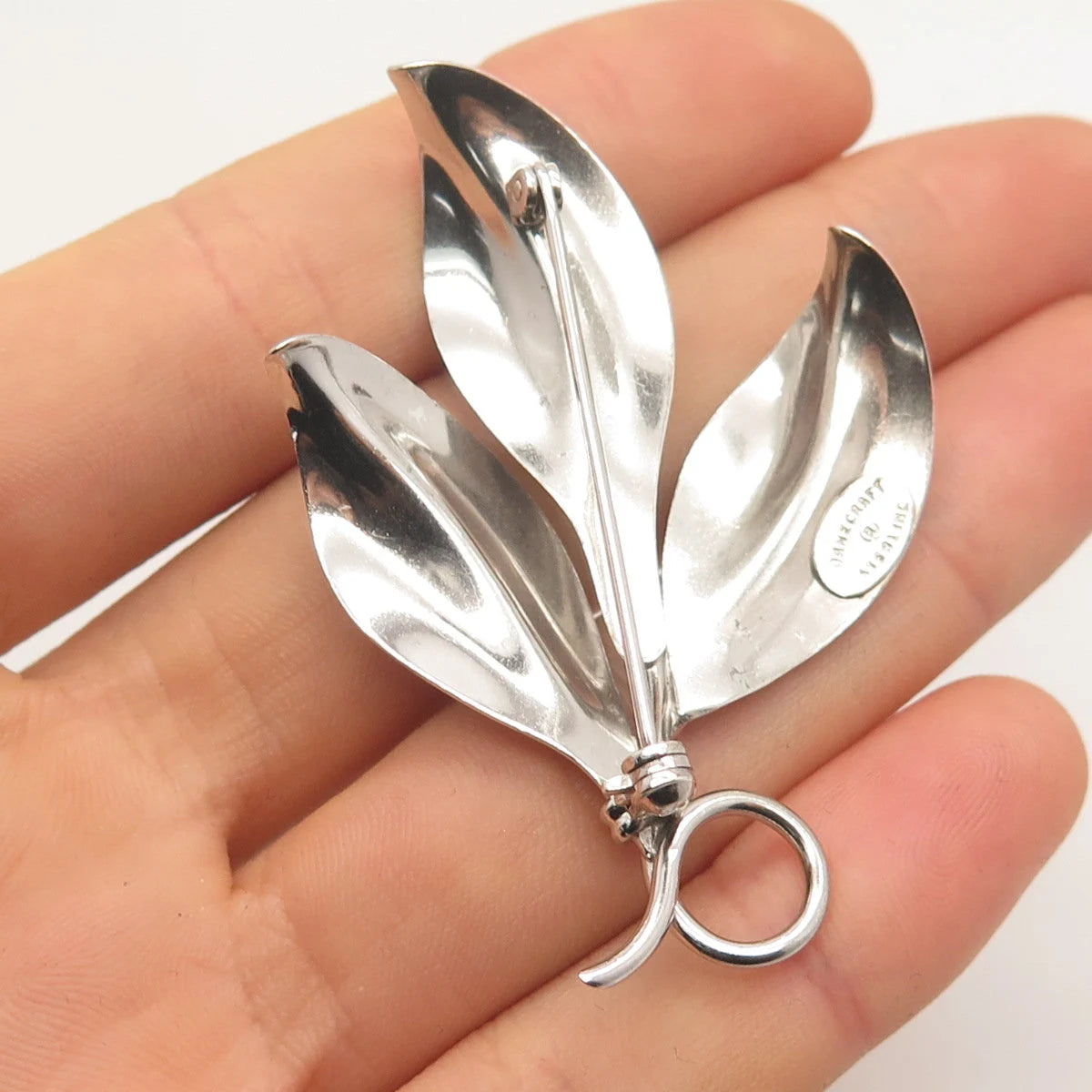 925 Sterling Silver Vintage Danecraft Triple Leaf Pin Brooch