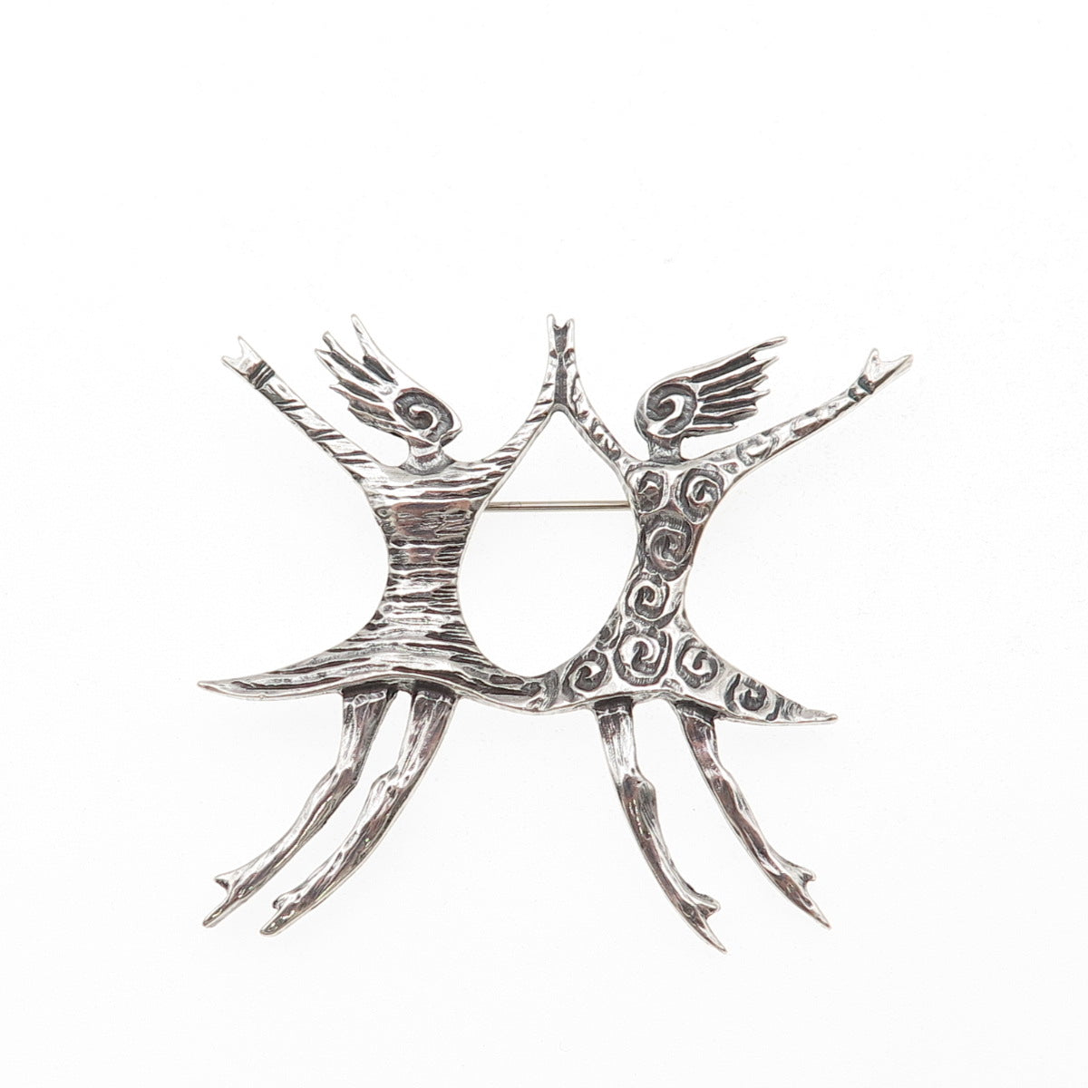 925 Sterling Silver Vintage Modernist Dancing Couple Oxidized Pin Brooch