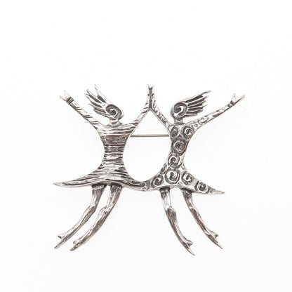 925 Sterling Silver Vintage Modernist Dancing Couple Oxidized Pin Brooch