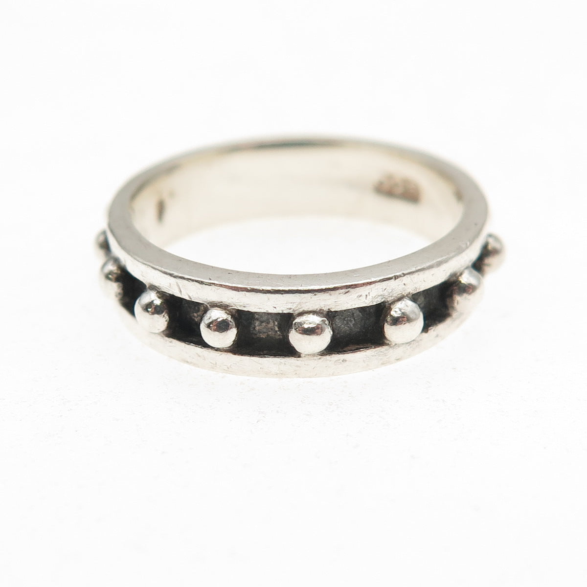 925 Sterling Silver Vintage All Around Beaded Oxidized Band Ring Size 6.5