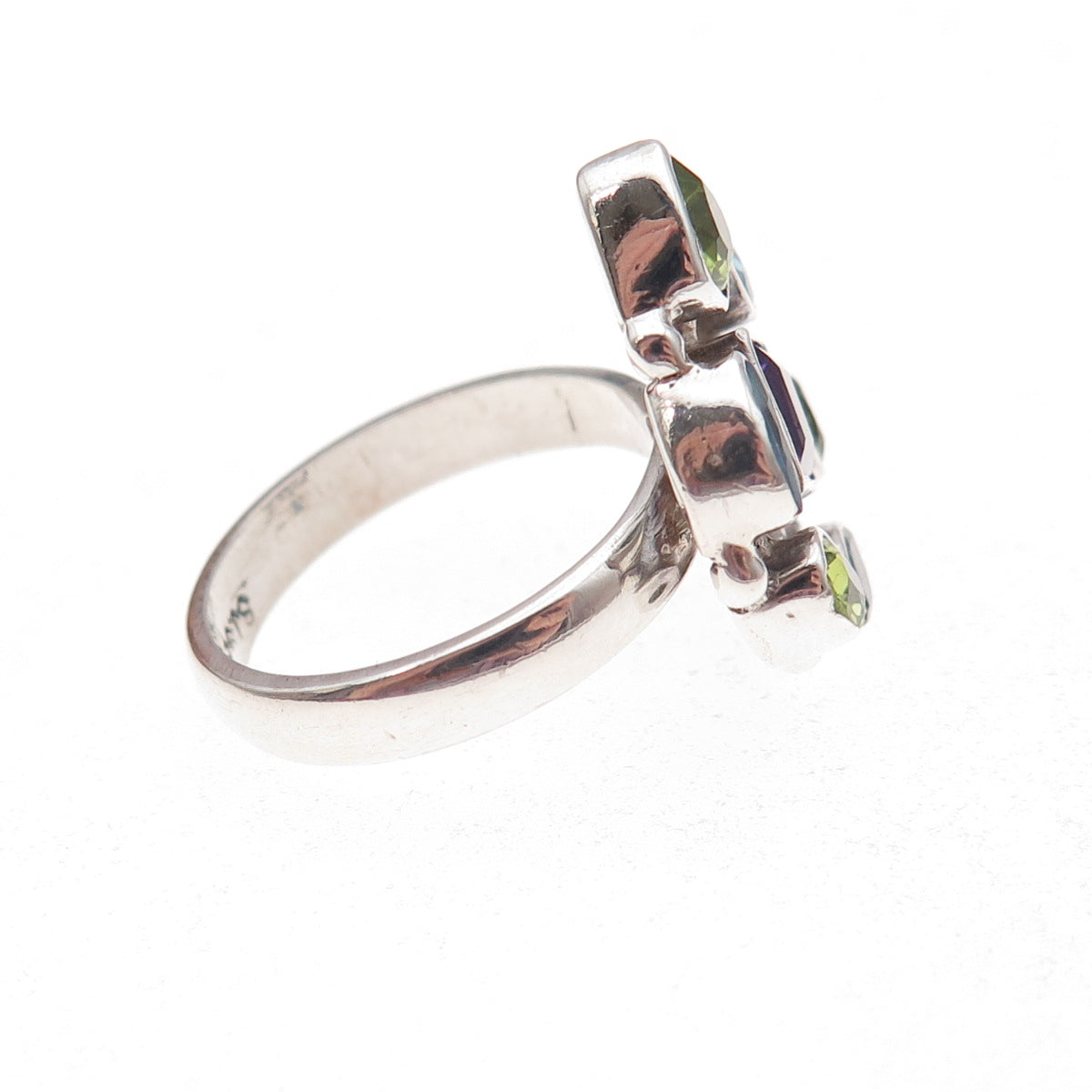 Sajen 925 Sterling Silver Vintage Real Amethyst Blue Topaz Peridot Ring Size 6.5