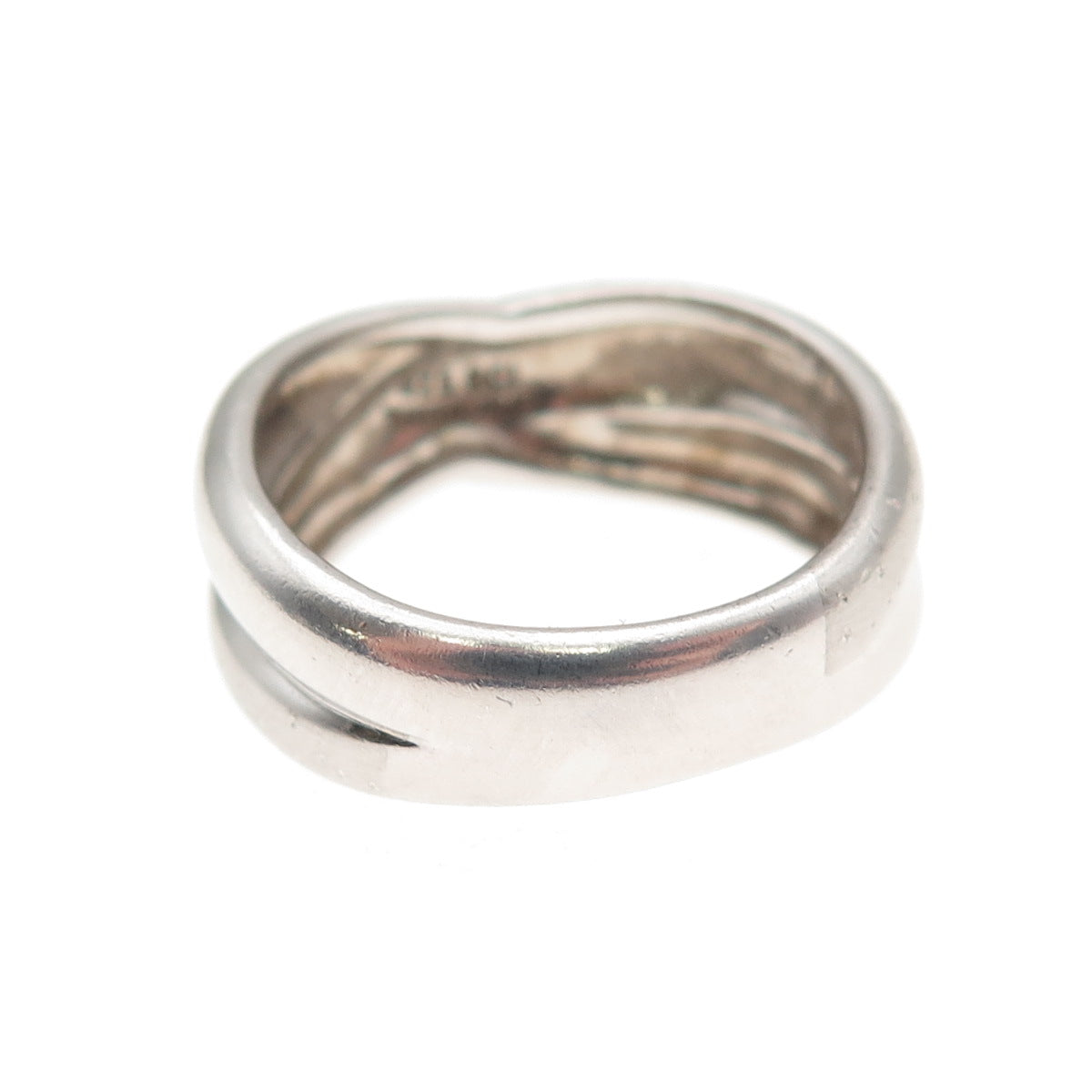 925 Sterling Silver Vintage Modernist Crisscross Oxidized Ring Size 7