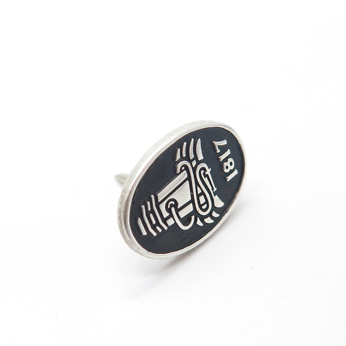 925 Sterling Silver Vintage Black Enamel 1817 Fire Hydrant Lapel Pin