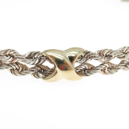 925 Sterling Silver & 14K Gold Vintage CPT Peru "X" By The Yard Bracelet 6.75"