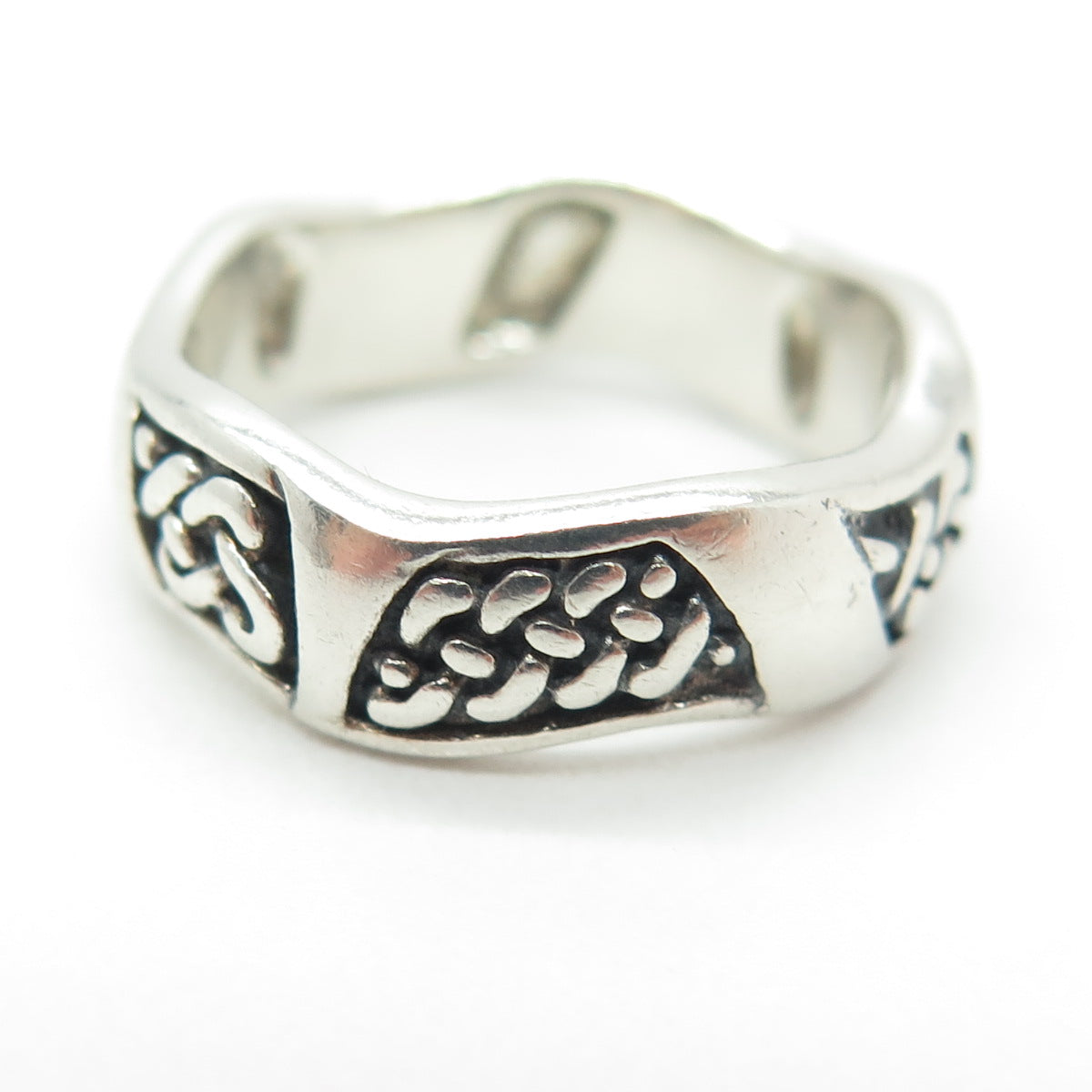 PETER STONE 925 Sterling Silver Vintage Celtic Knot Wavy Oxidized Ring Size 7.5