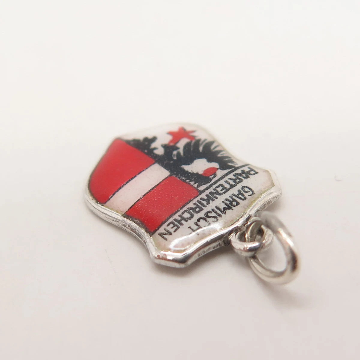 835 Silver Vintage Enamel "Garmisch-Partenkirchen" Coat of Arms Charm Pendant