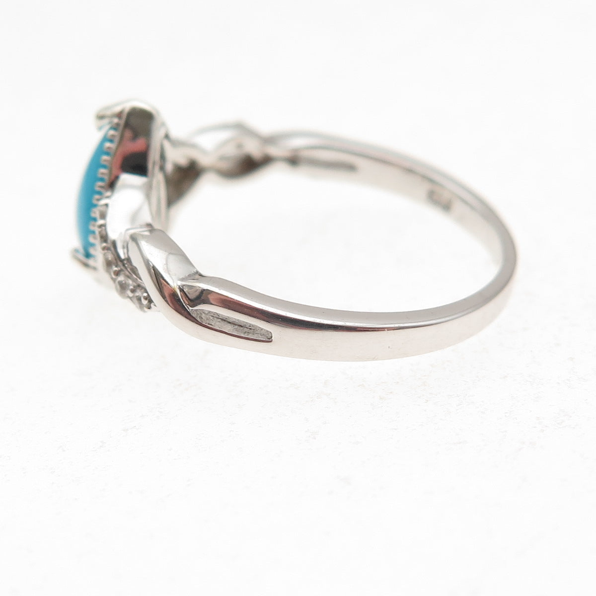 D'Joy 925 Sterling Real Sleeping Beauty Turquoise & White Topaz Ring Size 8.25