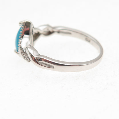 D'Joy 925 Sterling Real Sleeping Beauty Turquoise & White Topaz Ring Size 8.25