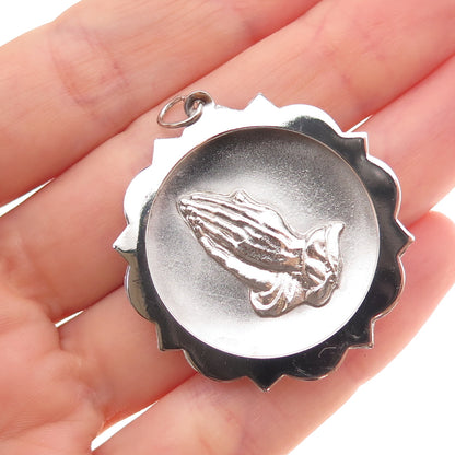 925 Sterling Silver Vintage Praying Hands Religious Charm Pendant