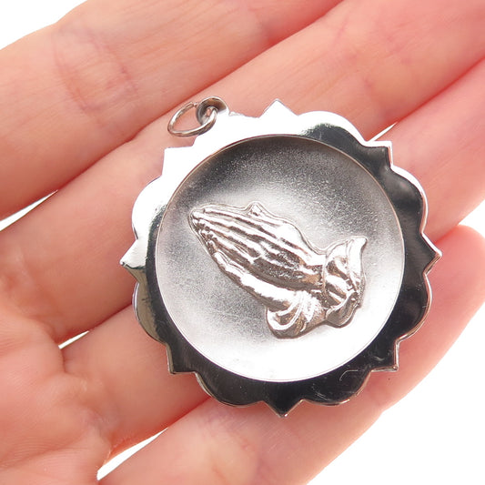 925 Sterling Silver Vintage Praying Hands Religious Charm Pendant