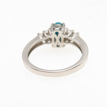 925 Sterling Silver Real Sleeping Beauty Turquoise & White Topaz Ring Size 8.25