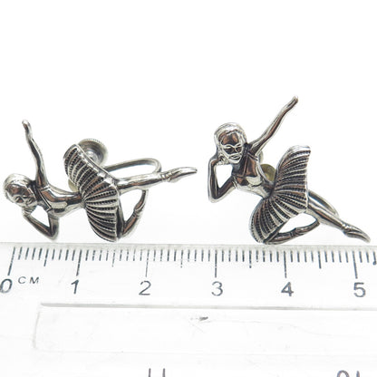 BEAU 925 Sterling Silver Antique Art Deco Ballerina Screw Back Oxidized Earrings