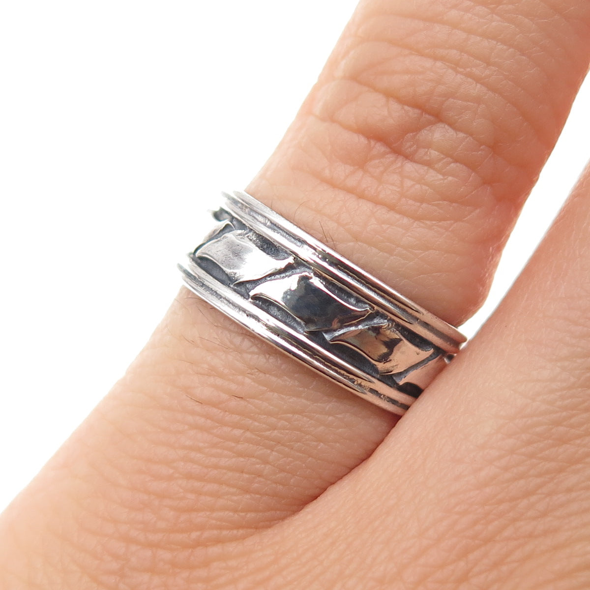 925 Sterling Silver Vintage Modernist Oxidized Band Ring Size 5.25