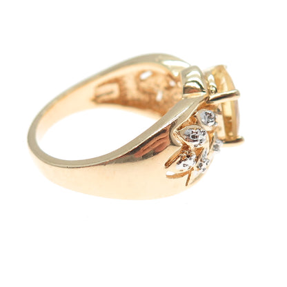 ROSS SIMONS 925 Sterling Silver Gold Plated Real Diamond & Citrine Ring Size 7.5