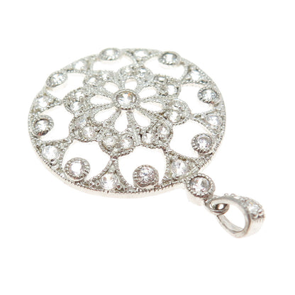 925 Sterling Silver Round-Cut C Z Flower Ornate Pendant