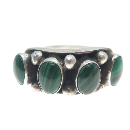 925 Sterling Silver Vintage Real Malachite Beaded Oxidized Ring Size 6