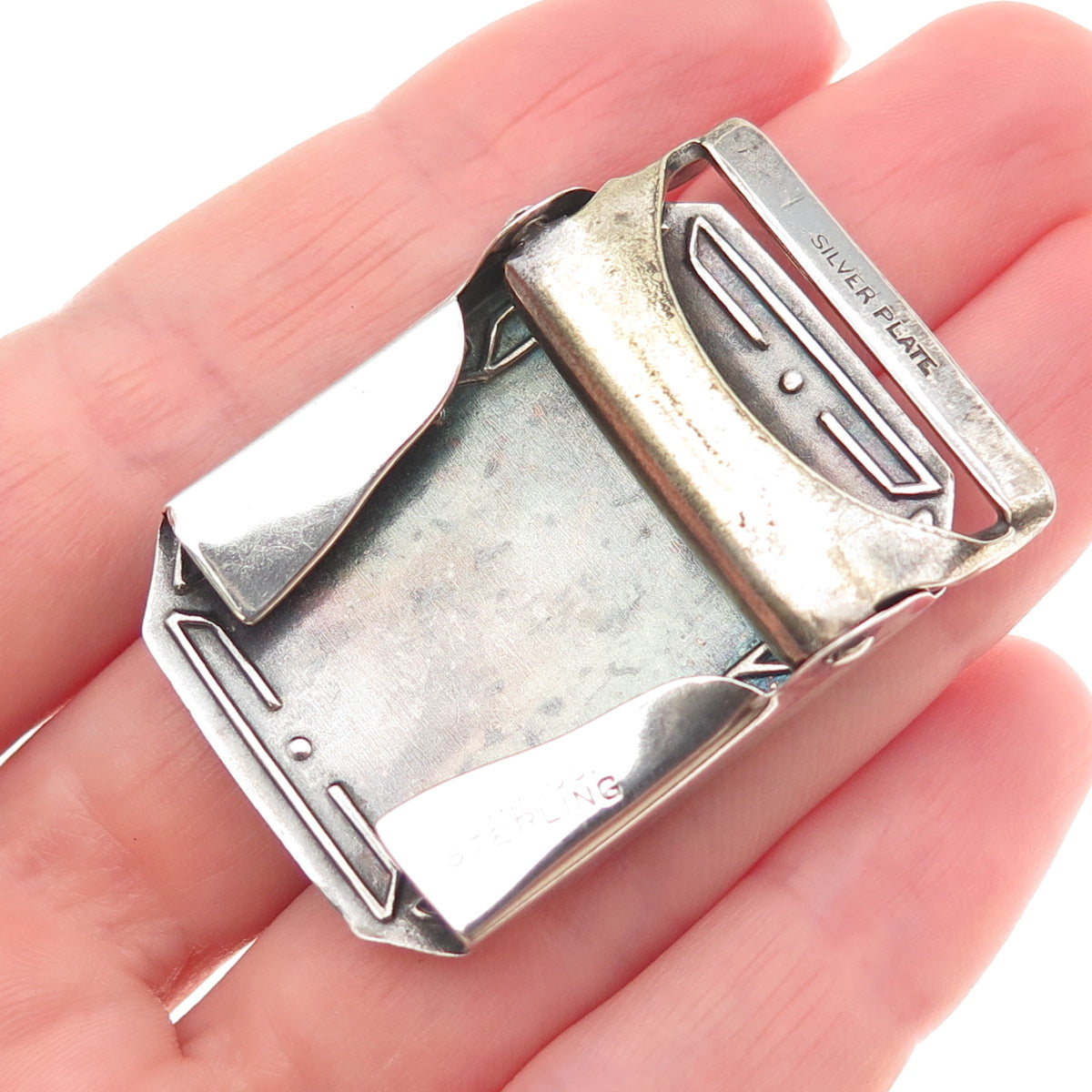 HWK Co. 925 Sterling Silver Antique Art Deco Enamel Belt Buckle