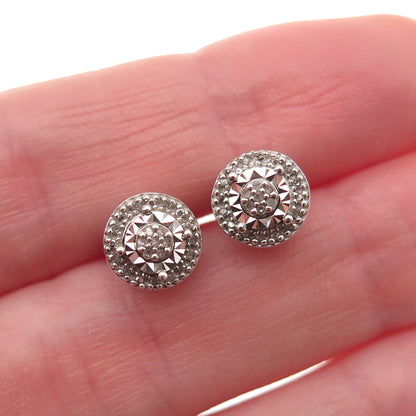 Sun 925 Sterling Silver Real Round-Cut Diamond Stud Earrings