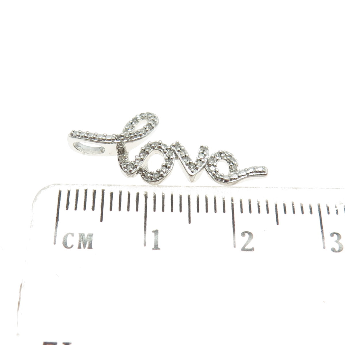 SUN 925 Sterling Silver Real Round-Cut Diamond "Love" Slide Pendant