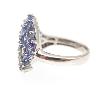 Chuck Clemency 925 Sterling Silver Real Tanzanite & White Topaz Ring Size 8.25