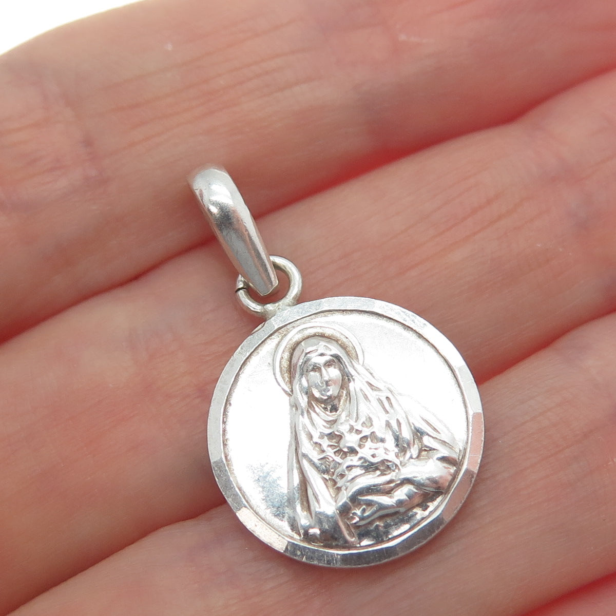 925 Sterling Silver Vintage St. Mary Religious Charm Pendant