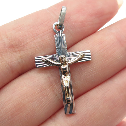 925 Sterling Silver 2-Tone Vintage Italy Crucifix Cross Religious Pendant