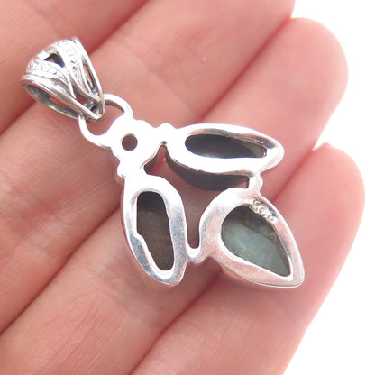 925 Sterling Silver Vintage Real Larimar Opal & Peridot Modernist Charm Pendant