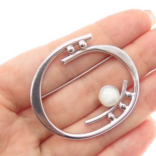 925 Sterling Silver Vintage MCW Artisan Real MOP Modernist Pin Brooch