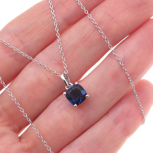 925 Sterling Silver Cushion-Cut Blue C Z Cable Chain Necklace 18"