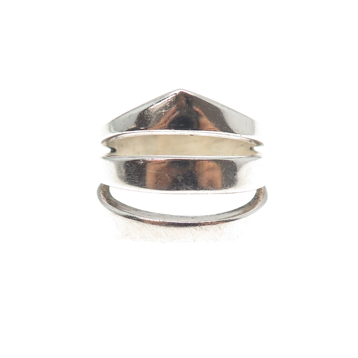 925 Sterling Silver Vintage Modernist 3-Row Ring Size 8.75