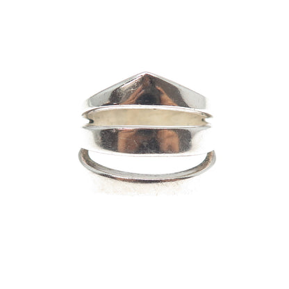 925 Sterling Silver Vintage Modernist 3-Row Ring Size 8.75