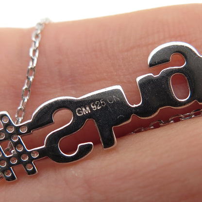 925 Sterling Silver Round-Cut C Z #Smile Cable Chain Necklace 16-18"