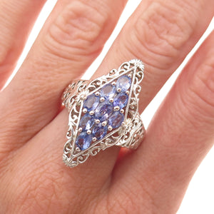 Chuck Clemency 925 Sterling Silver Real Tanzanite Floral Ring Size 8.25