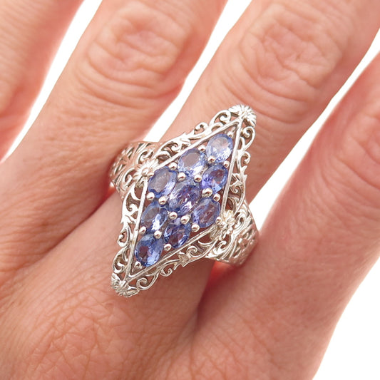 Chuck Clemency 925 Sterling Silver Real Tanzanite Floral Ring Size 8.25