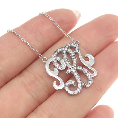 925 Sterling Silver Round-Cut C Z Letter "B" Ornate Cable Chain Necklace 16-18"